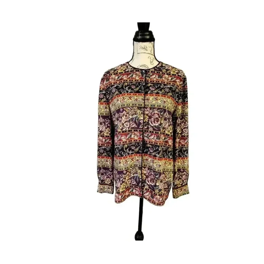 Talbots Vintage Floral Multicolor Long Sleeve Round Neck Button Up Top Blouse 12